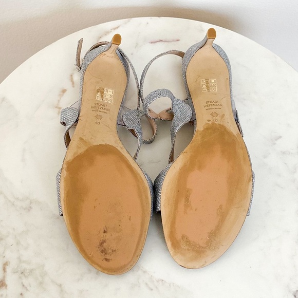 Stuart Weitzman Mariposa 80 Open Toe Sandals Metallic Silver Size 10 - Picture 7 of 7